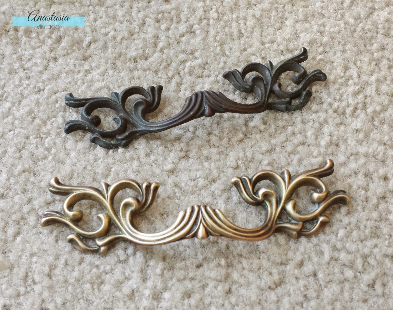 French provincial drawer handles before and after cleaning