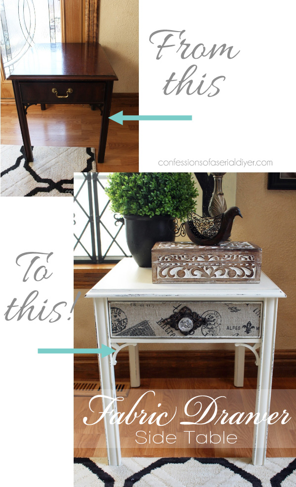 http://www.confessionsofaserialdiyer.com/updated-side-table-with-fabric-drawer/