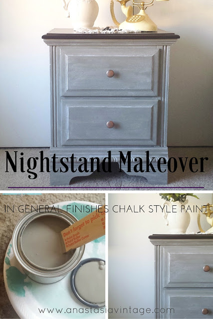 Anastasia Vintage transformed an outdated nightstand with General Finishes new Chalk Style Paint in Empire Grey - see the full makeover here!