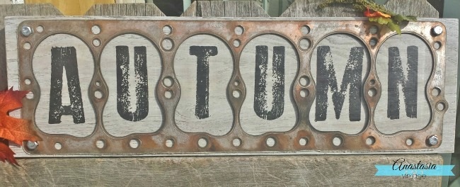 industrial repurposed engine gasket fall decor sign