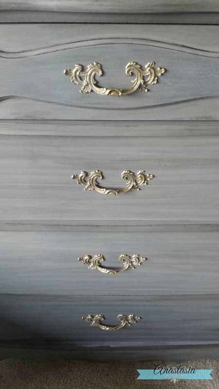 French Provincial dresser hardware on driftwood grey chest of drawers