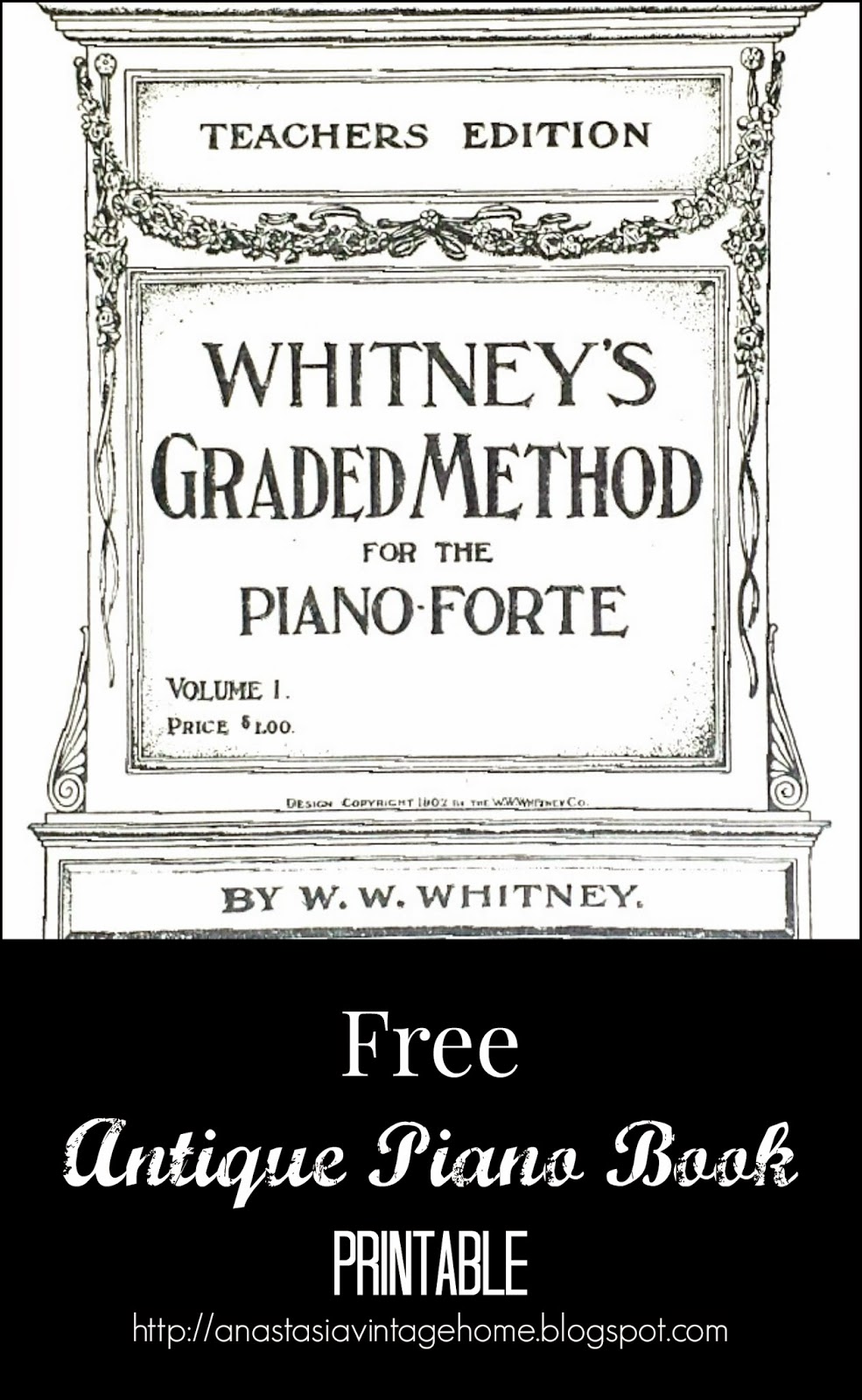 Free Antique Piano Book Printable | Anastasia Vintage
