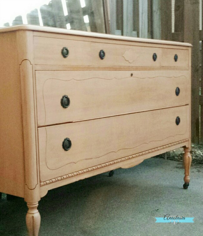 pink painted antique vintage dresser makeover drawers
