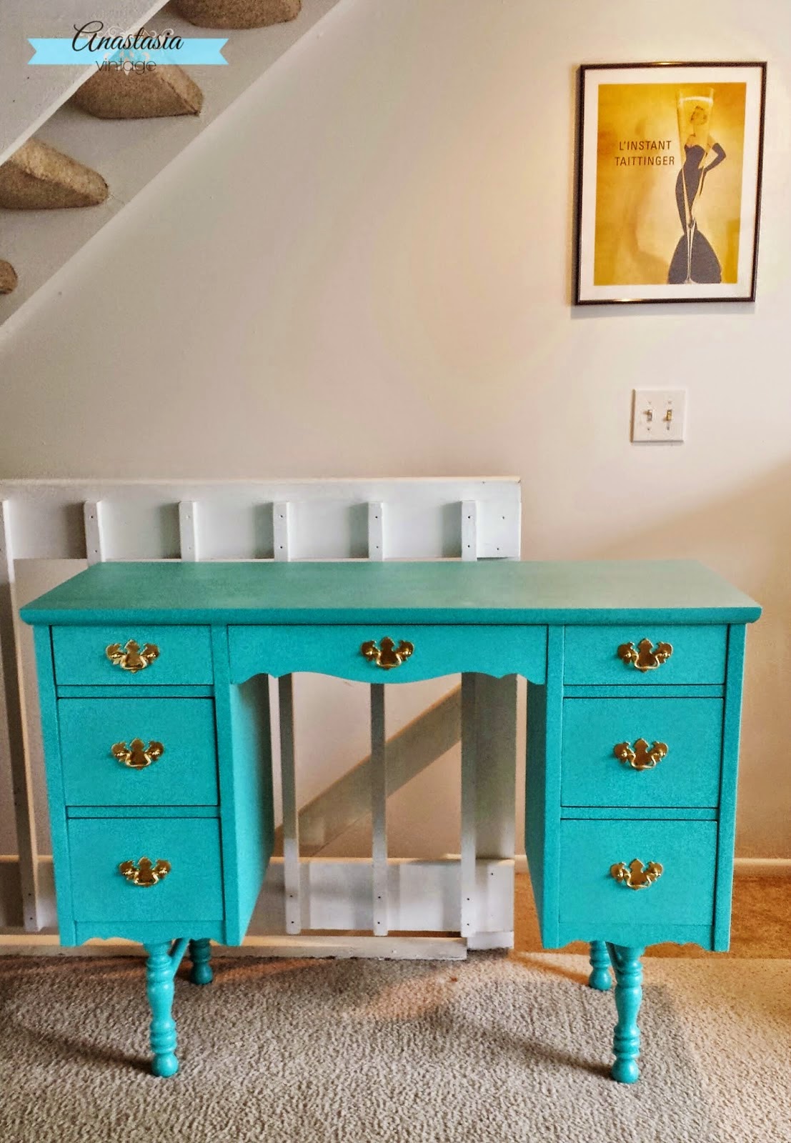 painted teal vanity gold handles